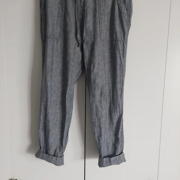 Athleta "Bali" Linen elastic Drawstring Chambray blue pants size 4 elastic waist - Picture 5 of 14